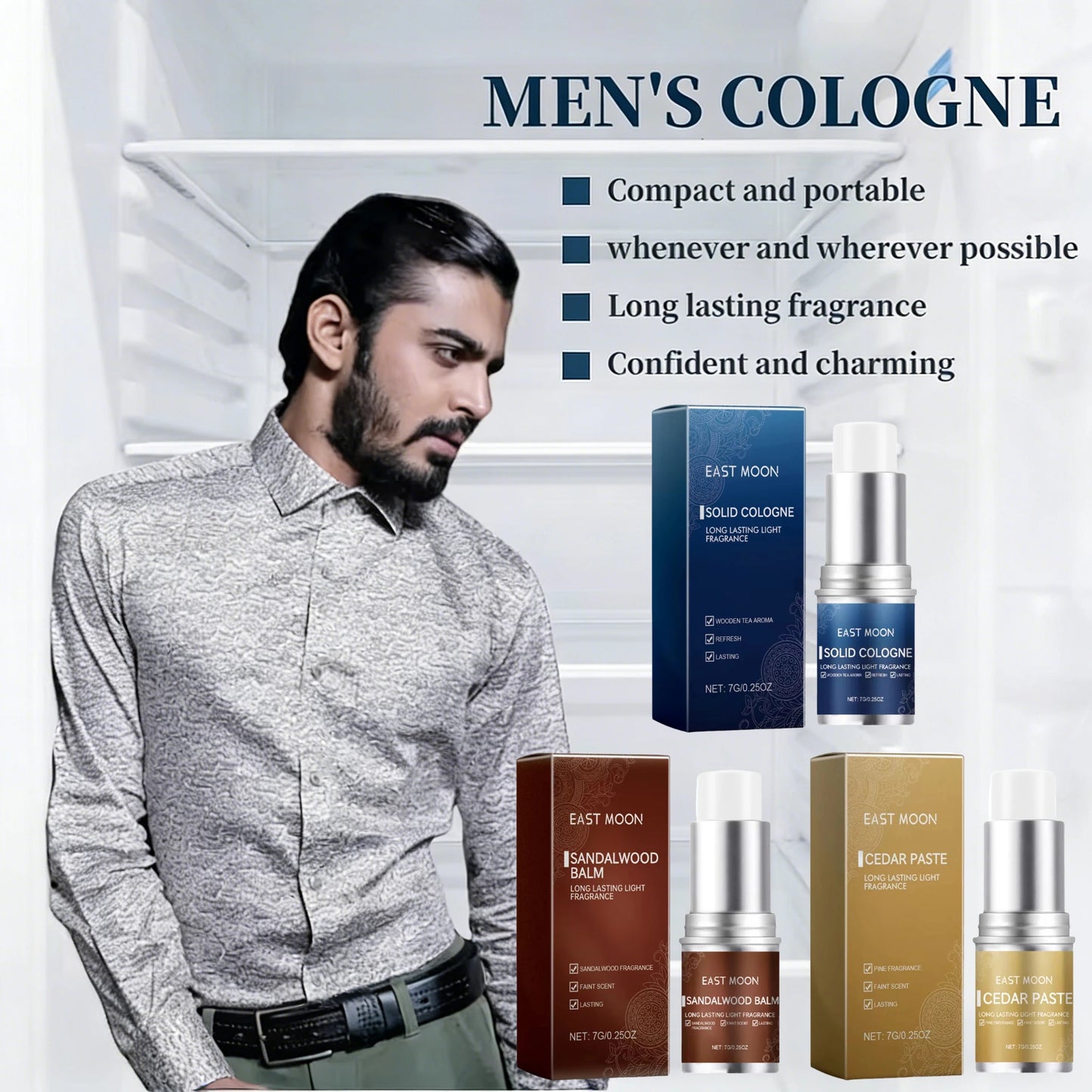 3Scents Men's Solid Cologne Lasting Fresh Cologne Pheromones Fragrance Men Deodorant Portable Woody Scent Solid Fragrance Balm