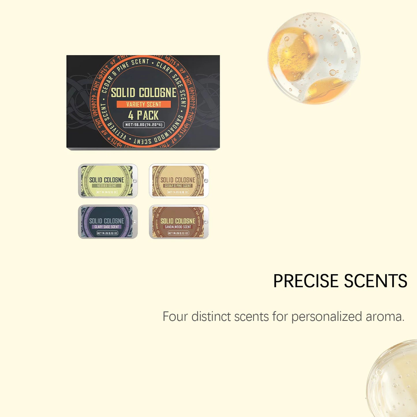 4In1 Pheromone Solid Cologne Woody Scent Set Lasting Natural Fragrance Release Charming Confidence Pocket Deodorant Solid Balm